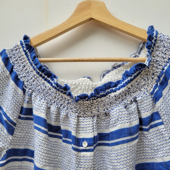 Lost + Wander Bora Bora Dress Button Front Blue Stripe Ruffle Sleeve Large - Picture 7 of 11